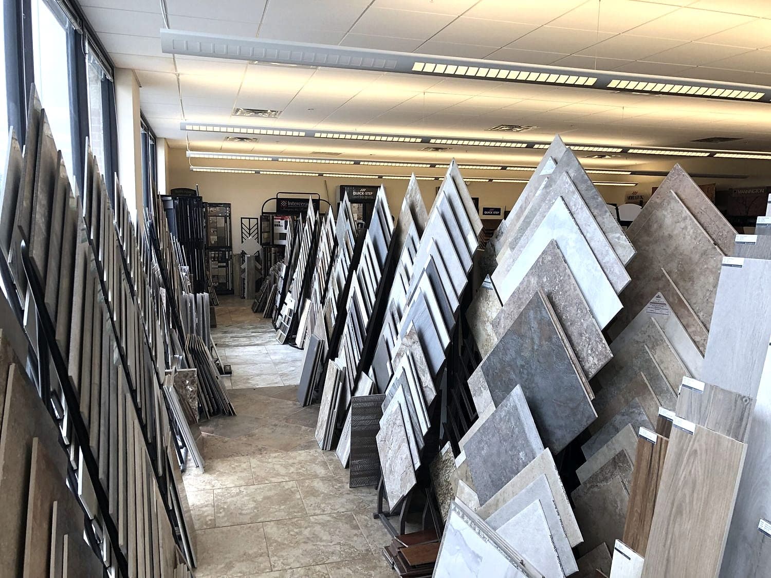 Racks of tile and stone samples
